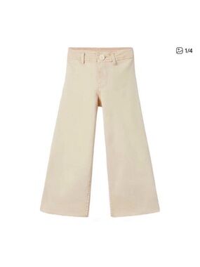 Zara Girls Ecru Beige Marine Wide-Leg Raw Hem Jeans Pants Sz 13-14